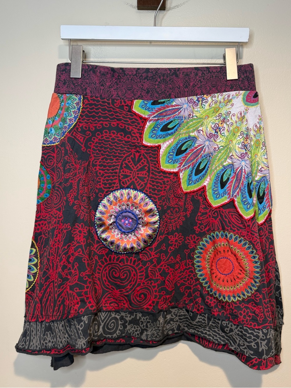Desigual Multicolor A-Line Skirt bohemian embroidered size XL